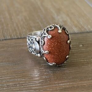 Aventurine / Goldstone  925 Silver ring